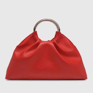 Elegant Red Handbag with Metal Handles